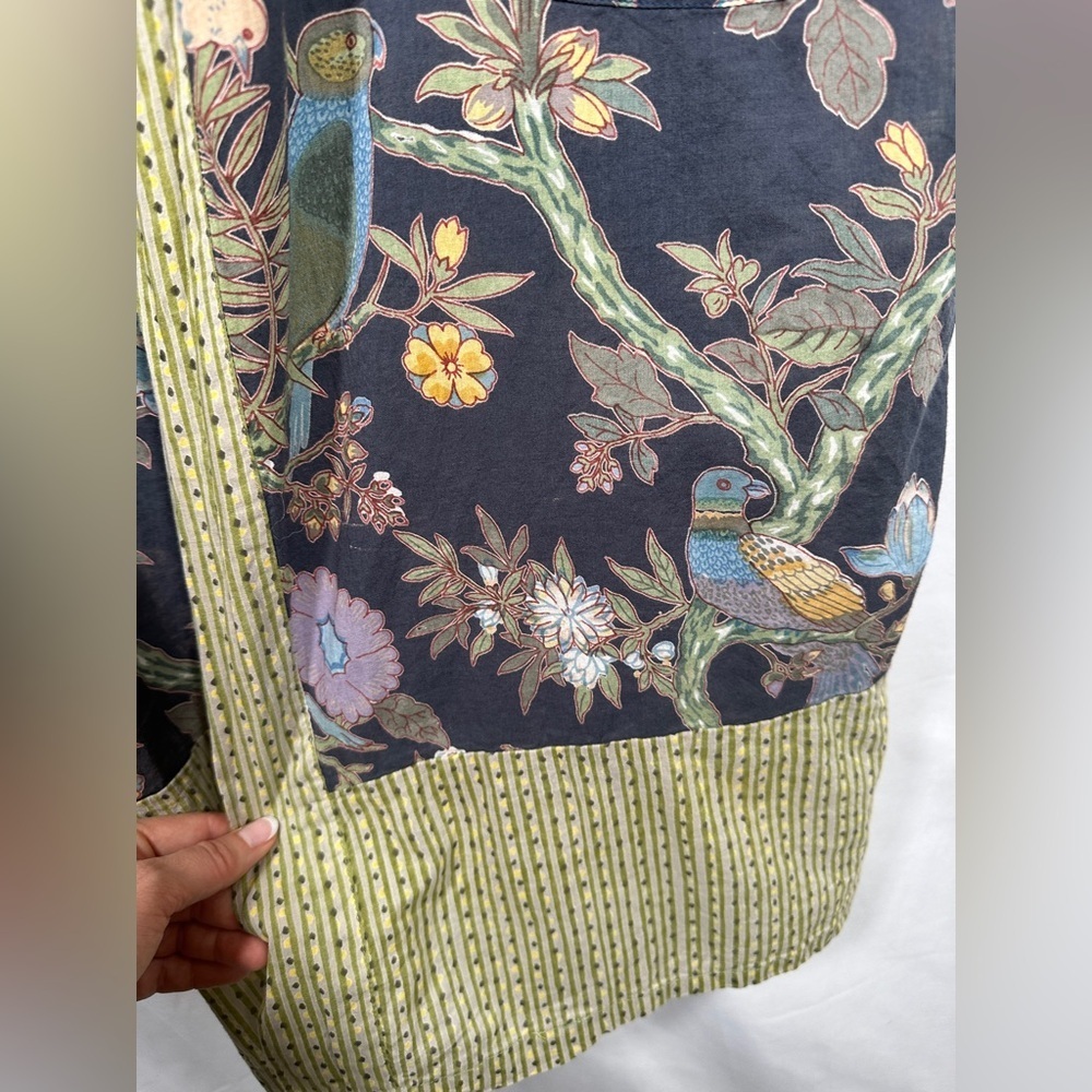 Handprint Cotton Boho Kimono Duster Robe Bird Floral Print OS Black - Picture 9 of 12